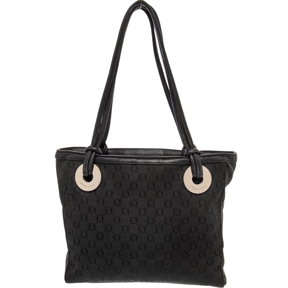 Oroton Vintage Y2K Black Monogram Jacquard Canvas Shoulder Tote Bag